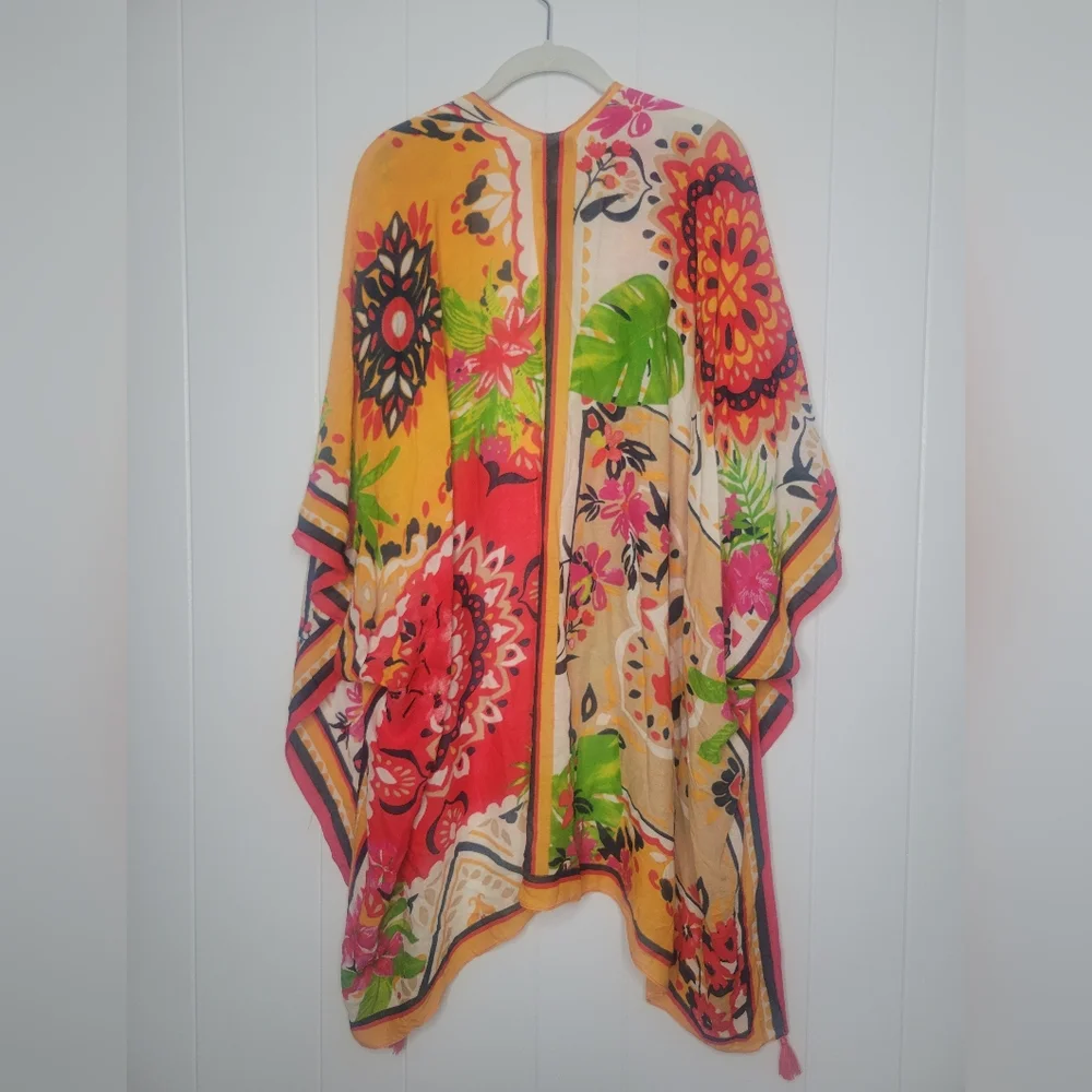 NWT Nine West Ruana Kimono Topper Tassel Trim Open Front Beach Swimsuit Cover OS - Picture 8 of 12
